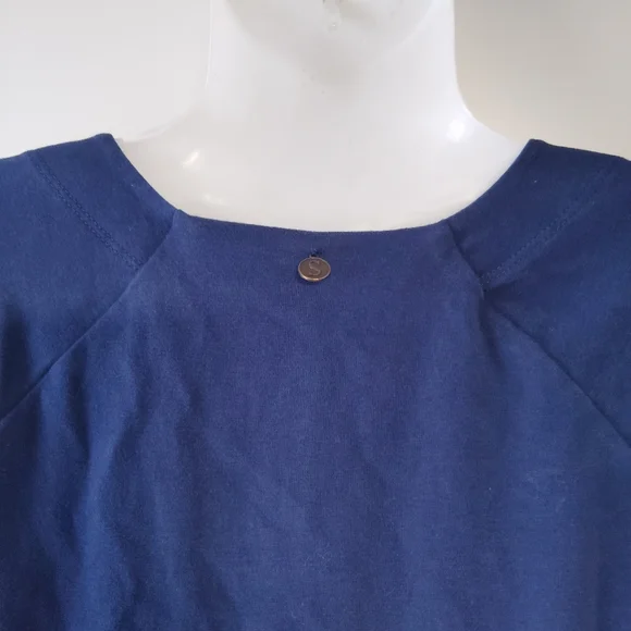 Soft Surroundings Navy Blue Ruched Faux Wrap Dress Sz-L - Picture 3 of 7